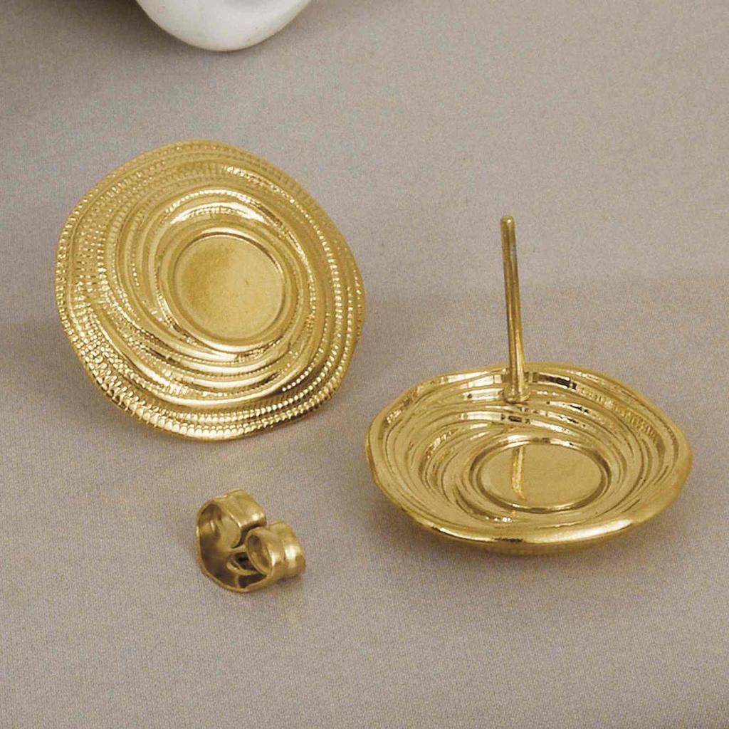 Geometric Round Square Heart Snake Blank Settings Cobochons Stainless Steel Ear Studs For Women Men Real Gold Plated DIY Jewelry