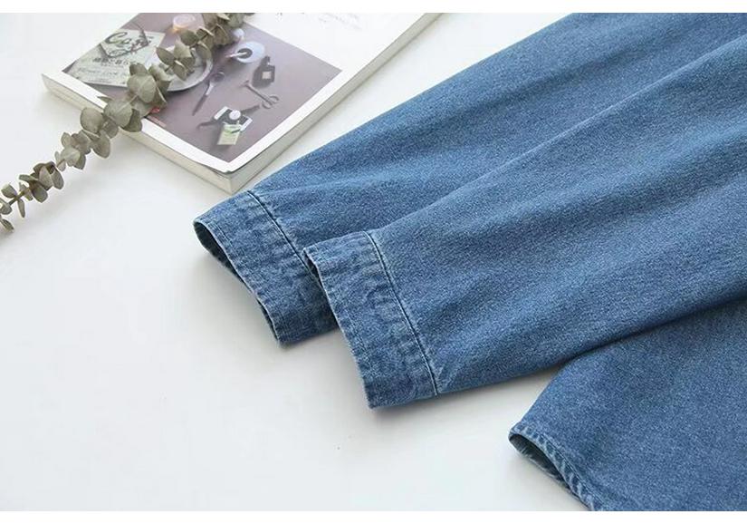 2024 Spring Plus Size Women's Denim Shirt - Long Sleeve Embroidered Cartoon Jacket for Chubby Girls