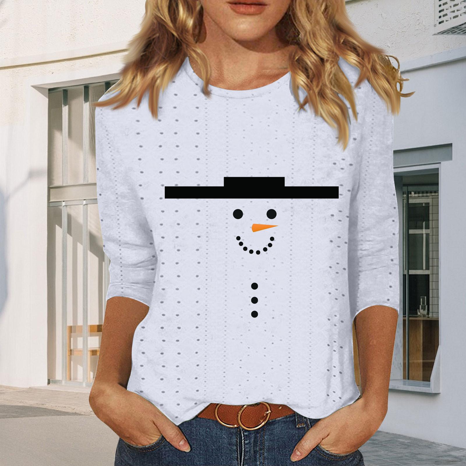 

Рубашки с рукавом 3/4 для женщин, милые футболки с графическим принтом, блузки, повседневные базовые топы больших размеров, пуловеры XXXL белый