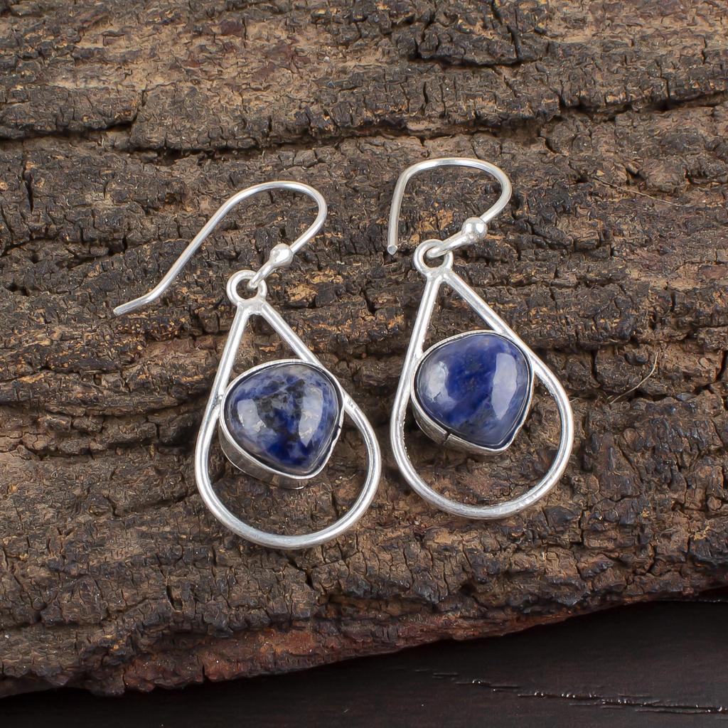 Sodalit Handgjorda Ädelstensörhängen, 925 Massivt Sterling Silver Örhängen Antika Smycken, Örhängen För Förlovningspresent