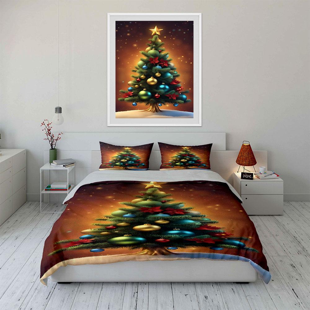 Golden Festive Tree Bedding Sets Duvet Cover Sets Duvet Covers Pillowcases(1*Duvet Cover 2*Pillowcases Without Duvet Insert)
