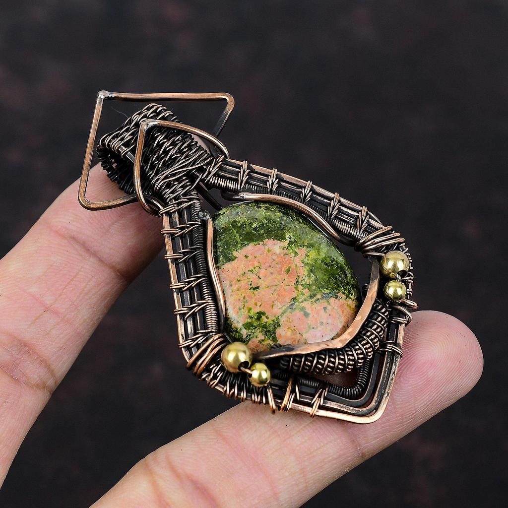 Unakite Pendant Copper Wire Wrapped Jewelry Original Gemstone Pendant Ethnic Jewelry Handmade Wire Wrapped Pendant Copper Pendant For Gift