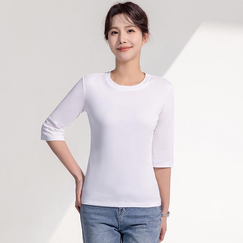 

Ladies Round-Neck Short-Sleeve Slim-Fit Mercerized Cotton T-Shirt 2025 - Lightweight Summer Top 3XL