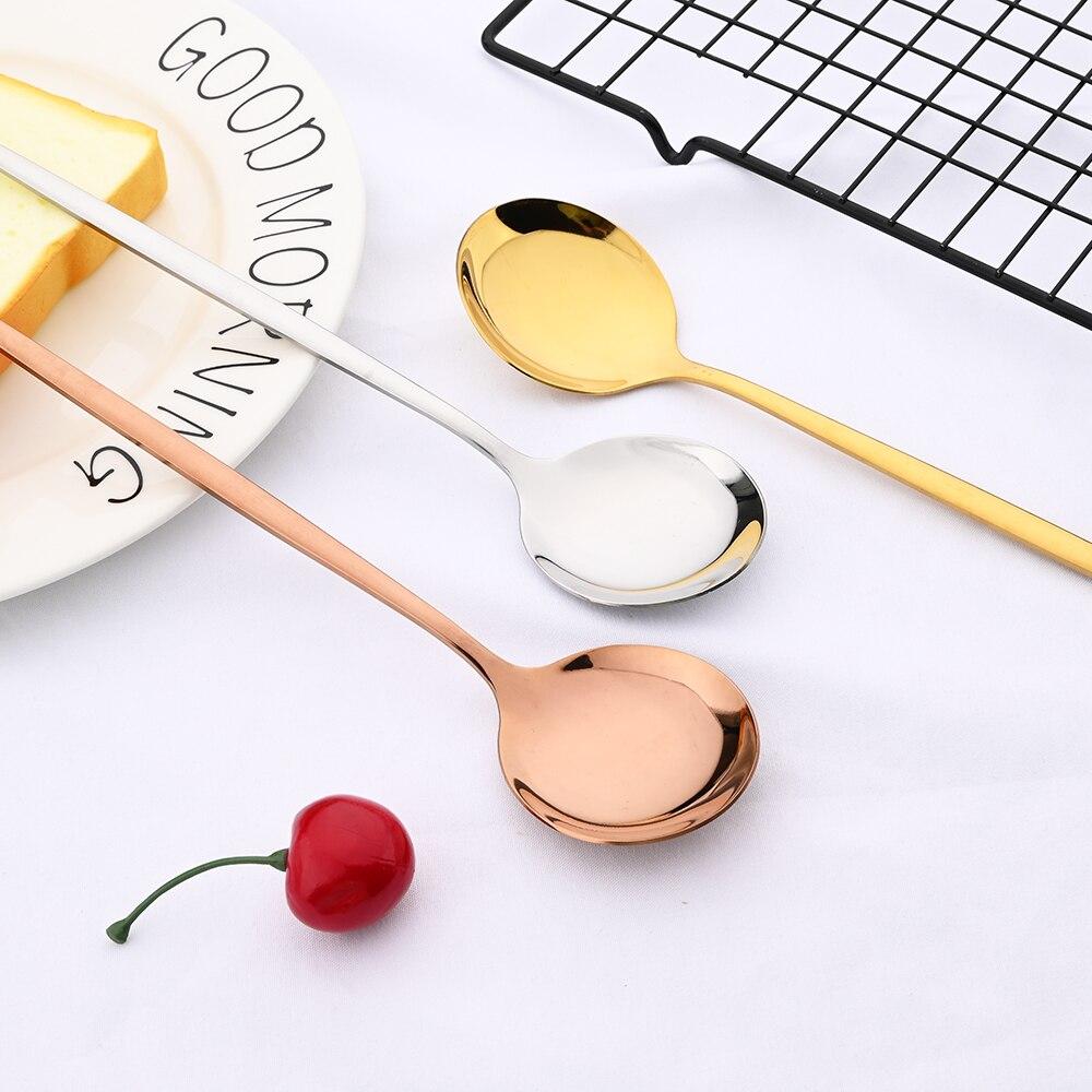 6Pcs Colorful Dinnerware Cutlery Spoons Set Long Handle Mirror Stainless Steel Spoon Flatware Tableware Kitchen Accessories