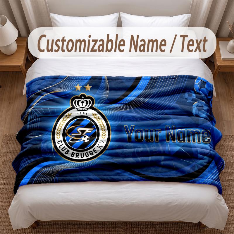 Club Brugge FC Printed Flannel Blanket Custom Name Text Soft Warm Throw For Bedroom Holiday Gift