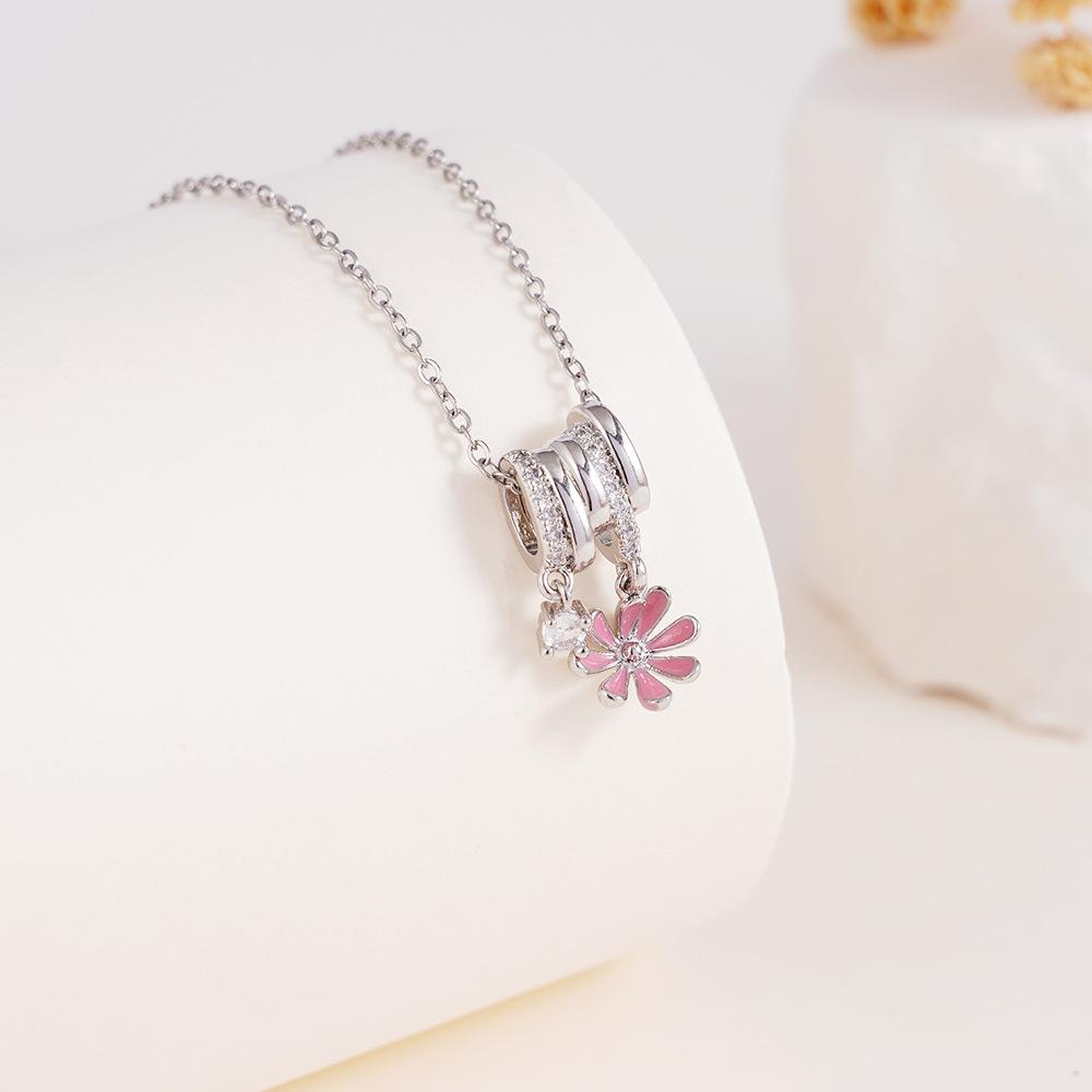 Fashion Zircon Daisy Fish Tail Ice Cream Charms Necklace for Women Girls Stainless Steel Chain Sweet Cute Jewelry Christmas Gift