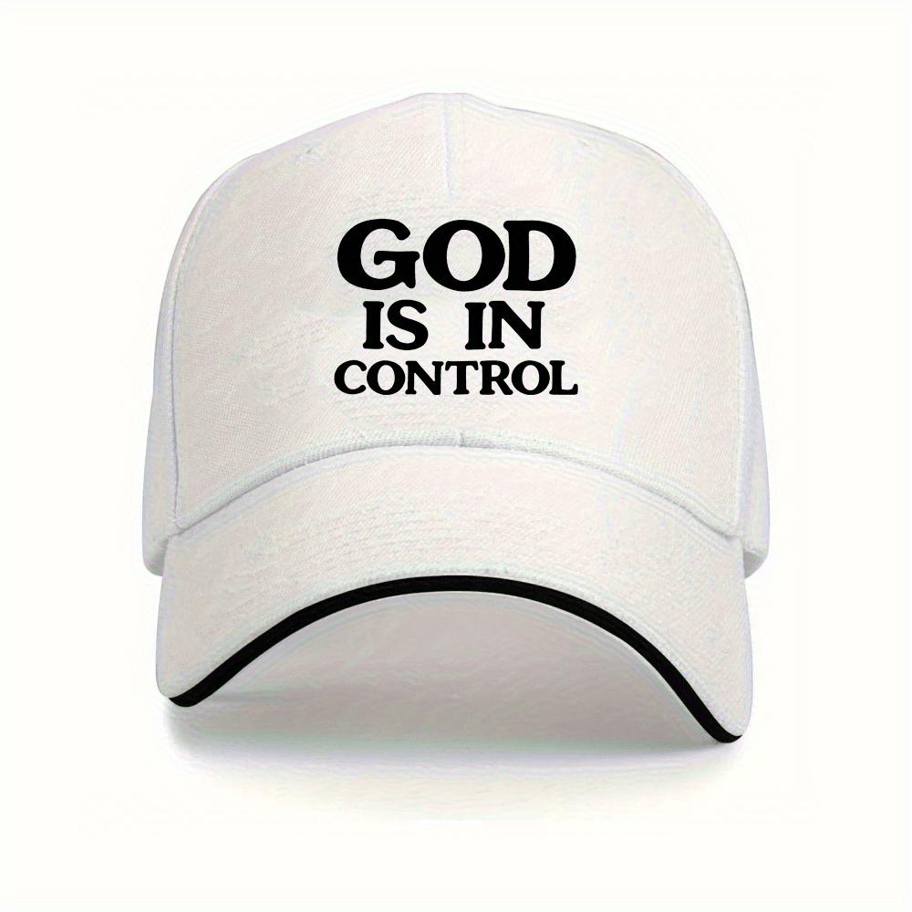 God In Control Baseball Cap Adjustable Lightweight Breathable Black Hat White Letters Unisex All Season Outdoor Sports