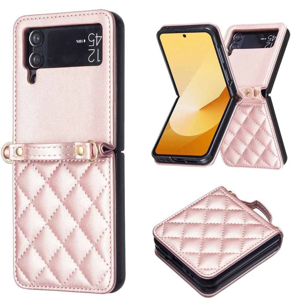 Luxury Diamond Lanyard Leather Case For Samsung Galaxy Z Flip 7 FE 6 5 4 3 5G Flip6 Flip5 Shoulder Strap Crossbody Folding Cover