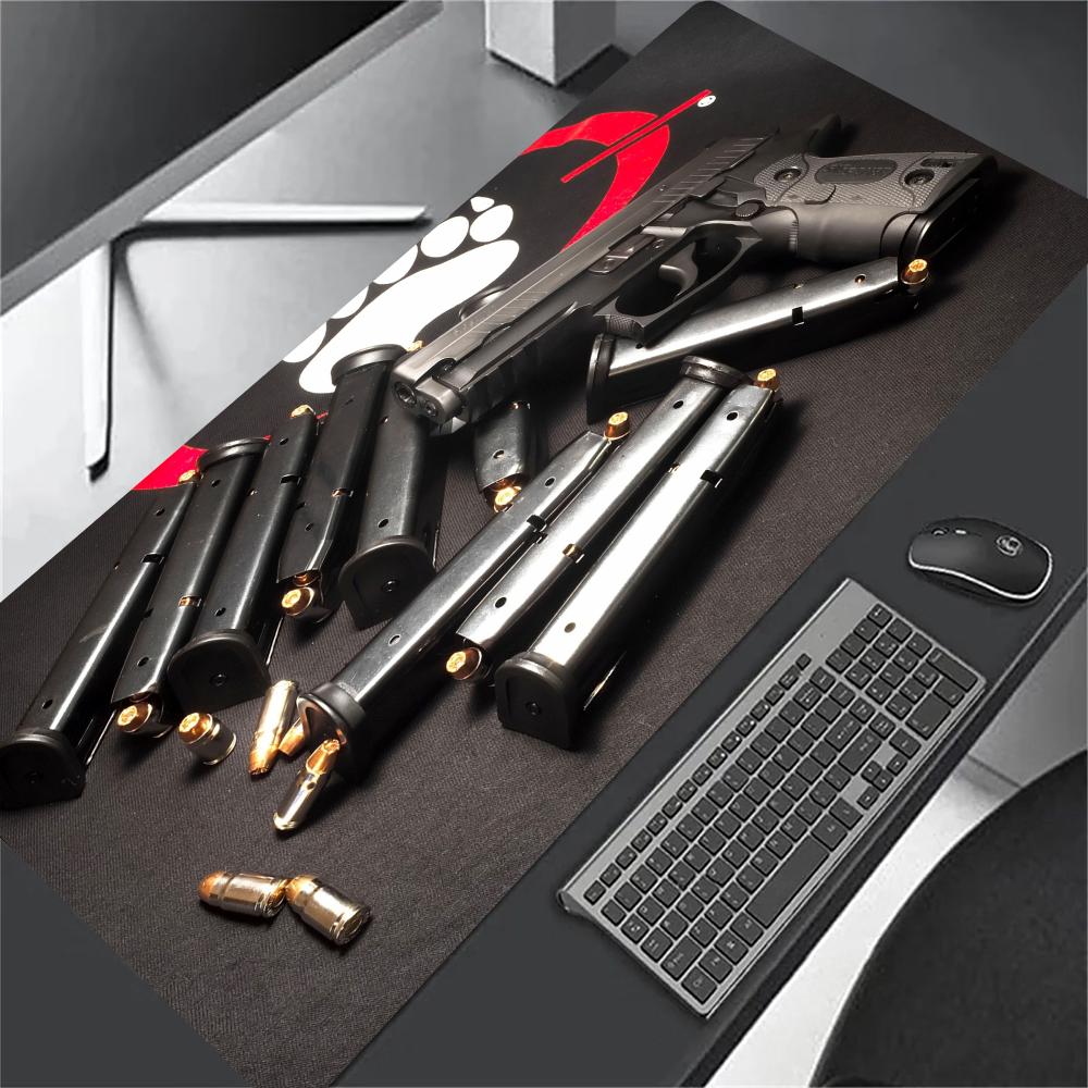 Guns XXL Large Gaming Mouse Pad Black Desk Mat Non-Slip Rubber Keyboard Mousepad Stitched Edge Computer Office Table Cushion