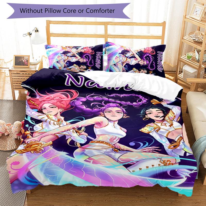3pcs KPop Demon Hunters12 Cover Set - Personalized Name, HD Printed Bedding with 1 Cover and 2 Pillowcases - Perfect for Home Decor, Easy Care