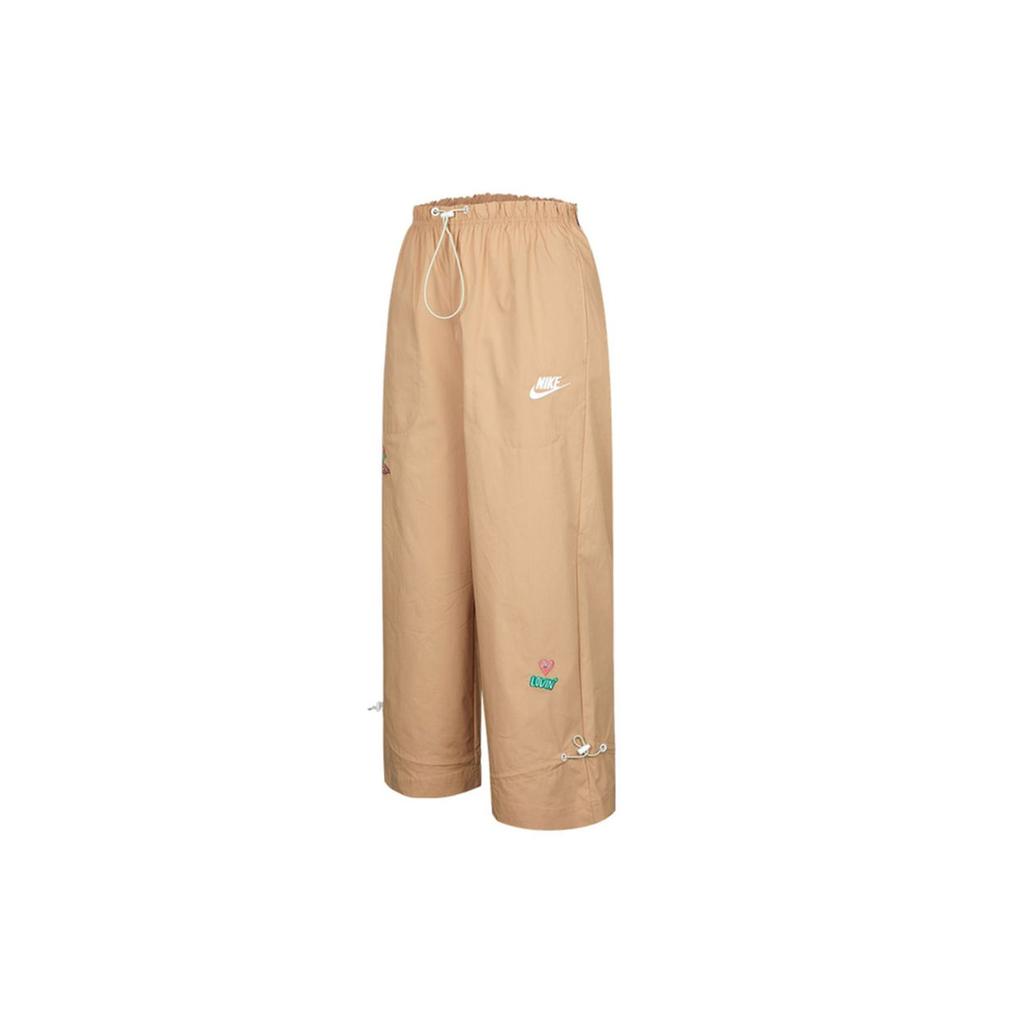 Nike Pantaloni casual largi cu talie înaltă cu șnur și crac lat pentru femei, maro DM7910-200