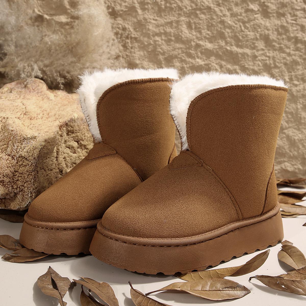 

Женские короткие зимние ботинки на толстой подошве 2025 Осень/Зима Новое поступление Двусторонние Носимые Утепленная флисовая подкладка Теплые Слипоны Женские хлопковые ботинки 41 коричневый