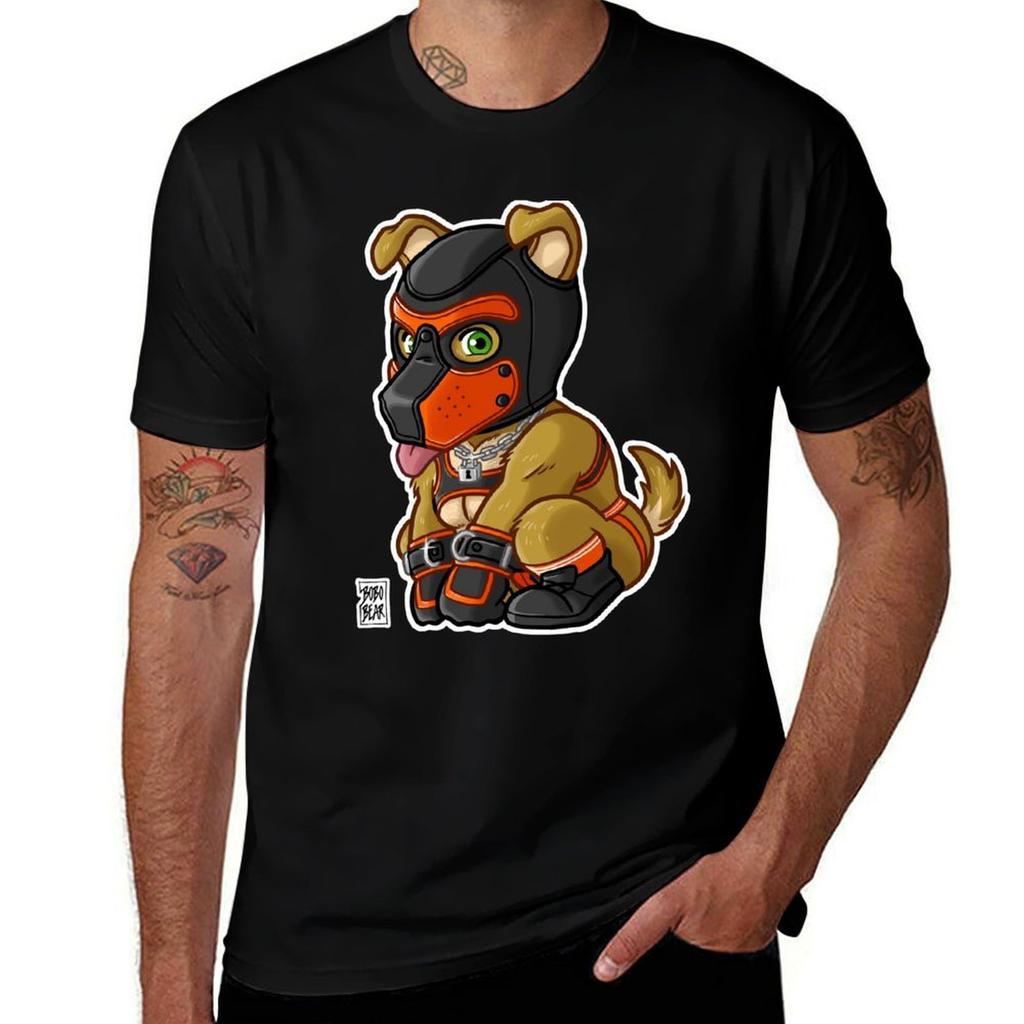Playful Puppy Orange Mask Bearzoo Series Tshirt Labor Work Casual Tshirt