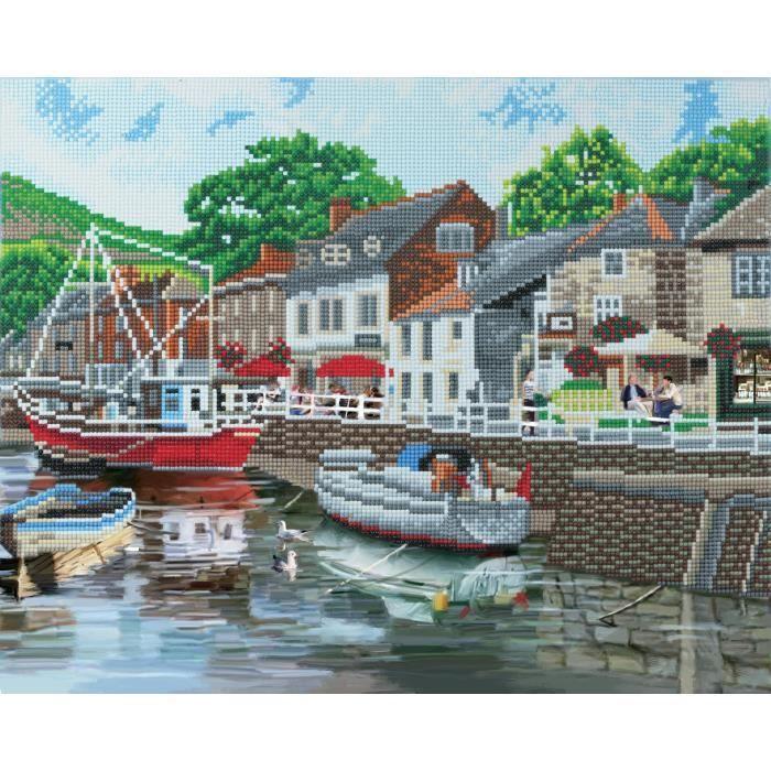 Kit tableau broderie diamant 40x50cm Sur le port Multicolore - Assort.