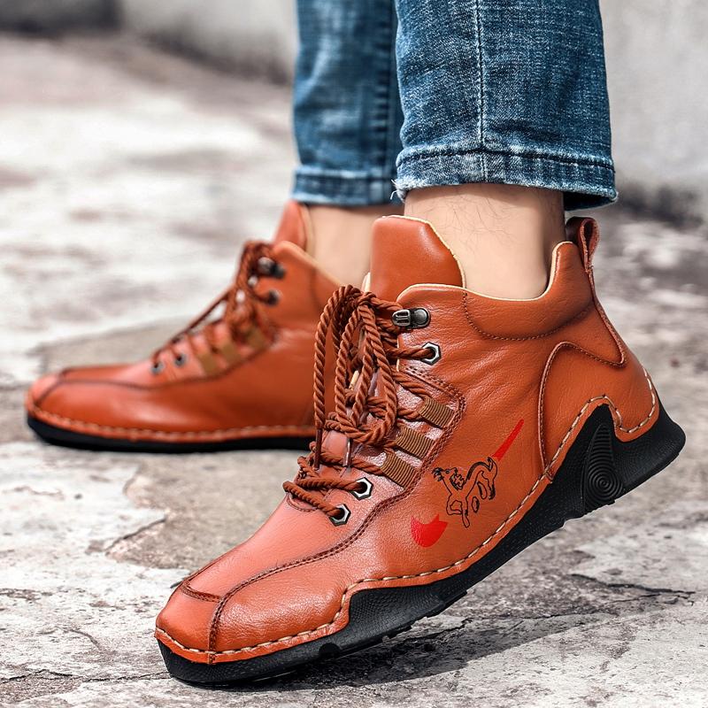 Fashion Men's Casual Shoes Fashion Men's Leather Boots Comfortable Men's Ankle Boots Outdoor High Quality Hiking Boots Men Size 48 Black