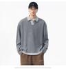Pánská retro streetwearová mikina polo s dlouhým rukávem - Dvoudílný ležérní úplet s límečkem pro podzim/zimu