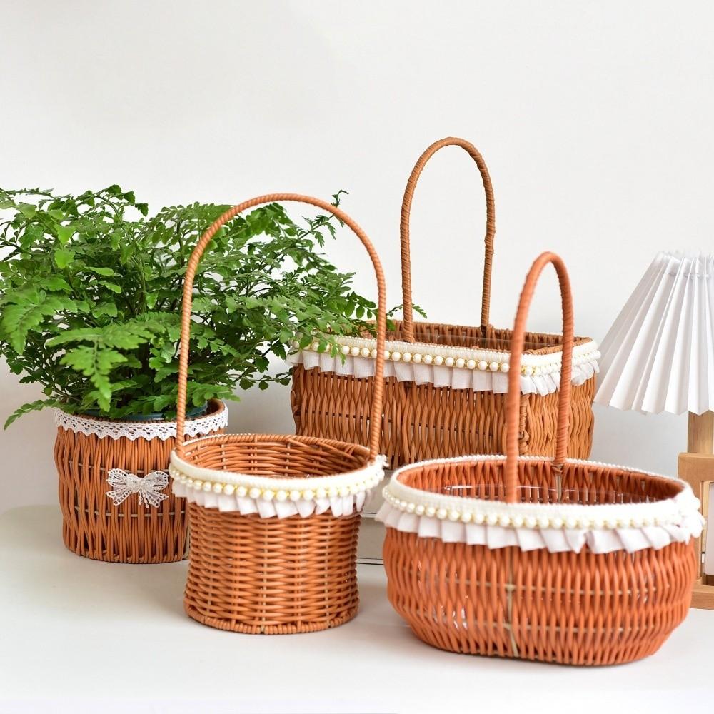 4 Styles Rattan Flower Basket Decorative Picnic Weaving Basket Wedding