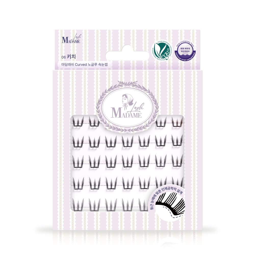 

Madame Lash No-Glue Vegan Cluster False Eyelashes (Partial Use) - Lightweight, Natural Look - Korean Cosmetics (Black, KITSCH)