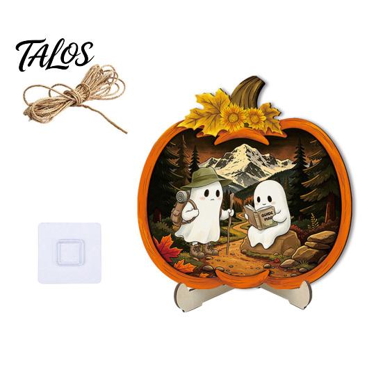 Festive Decor Halloween Door Sign, Glowing Ghost Hanging Decor, Wooden LED Window Theme Ornament for Party, Spooky Wall Pendant Home Decorative Props