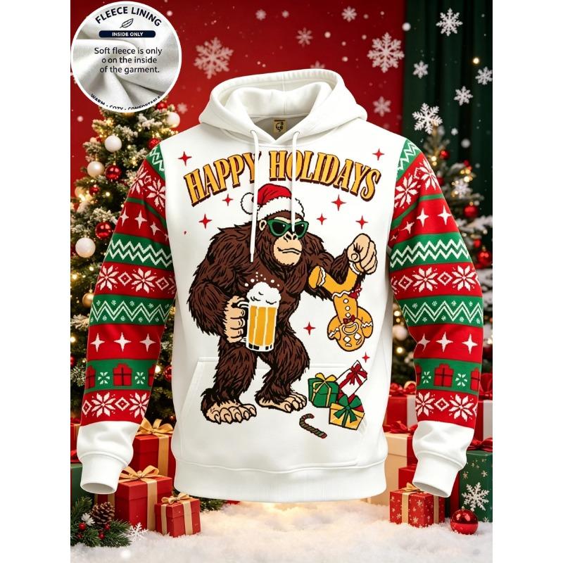 3D Print Christmas Fleece Hoodie Funny Santa Stuck In Chimney Reindeer Snow Scene Pullover Long Sleeve Holiday Sweatshirt