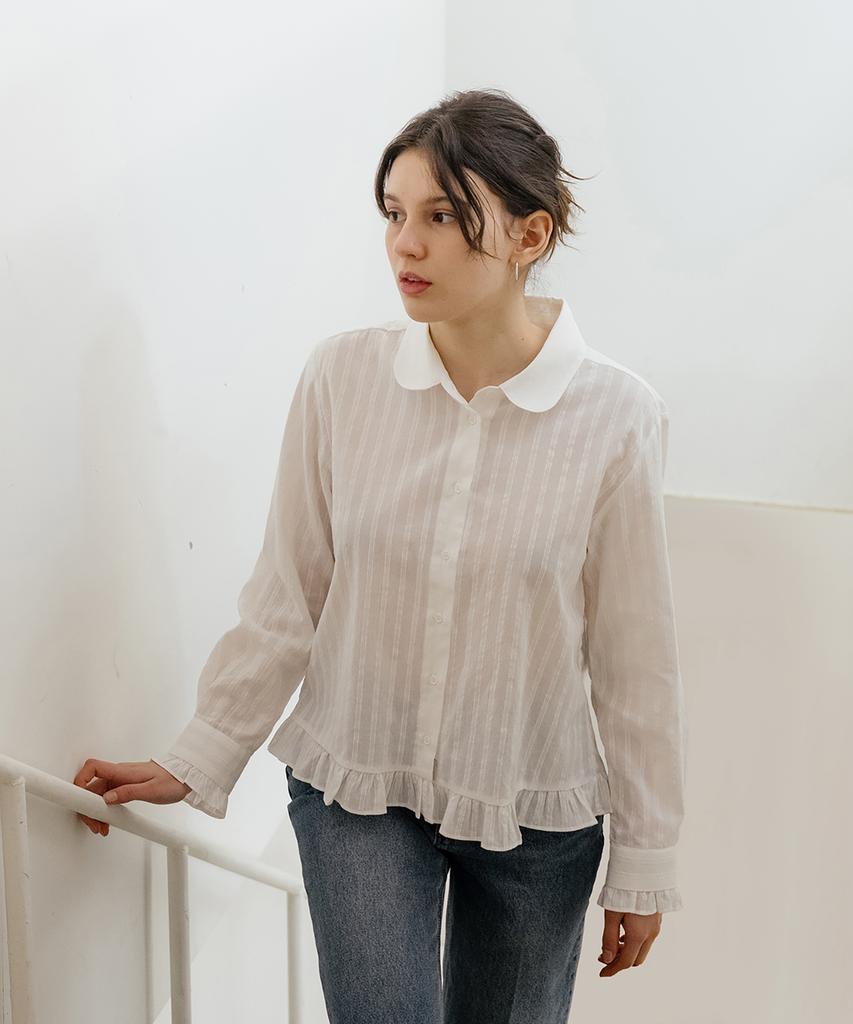 YOUNESS Frill Hem White Shirt