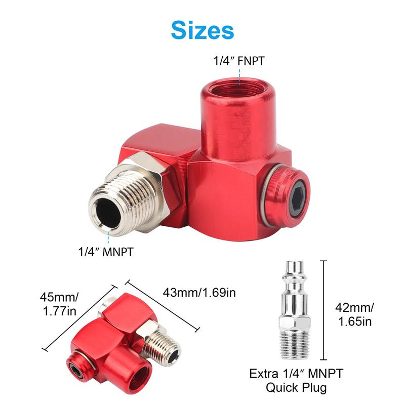 2Pcs Swivel Air Hose Connector 1/4 Inch 360 Degree Swivel Pneumatic Tool Adapter Lightweight Aluminum Air Hose Fittings