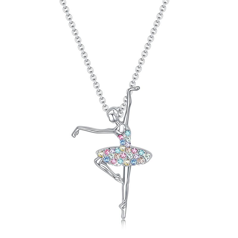 Rhinestone Dancing Ballet Girl Pendant Zinc Alloy Women Choker Necklace Birthday Gift