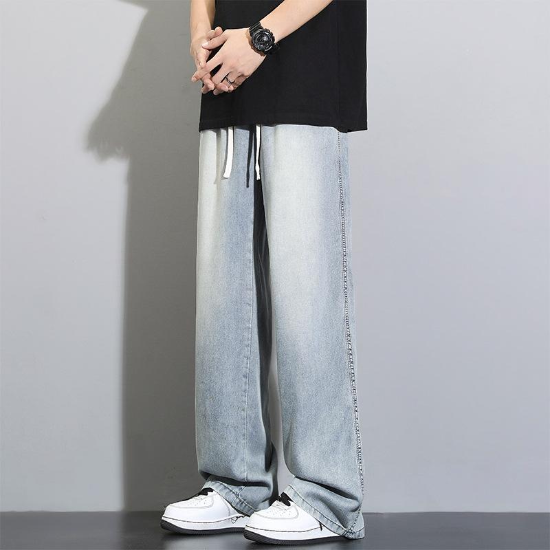 

Summer thin Tennis Jeans Men s High Street Retro Student American Loose and Tight Wide Leg Straight Pants 3XL