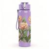 1PC Pink Protea Flower Bouquet 750ml Color Plastic Sports Water Bottle Leakproof Flip Straw Lid For Sports Office Home Use