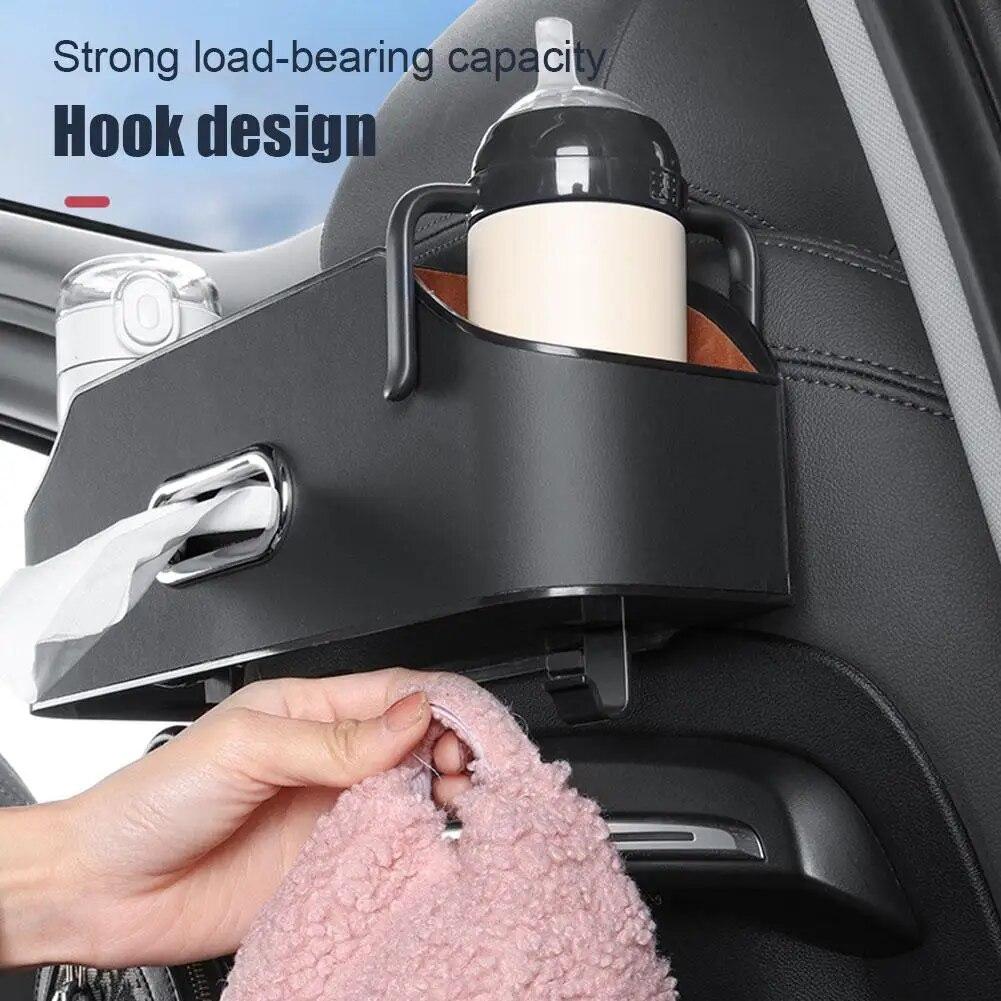 Car Multifunctional Leather Tissue Storage Box Under Seat Cute Auto Back Seat Paper Bag Place Water Cup Creative Portability