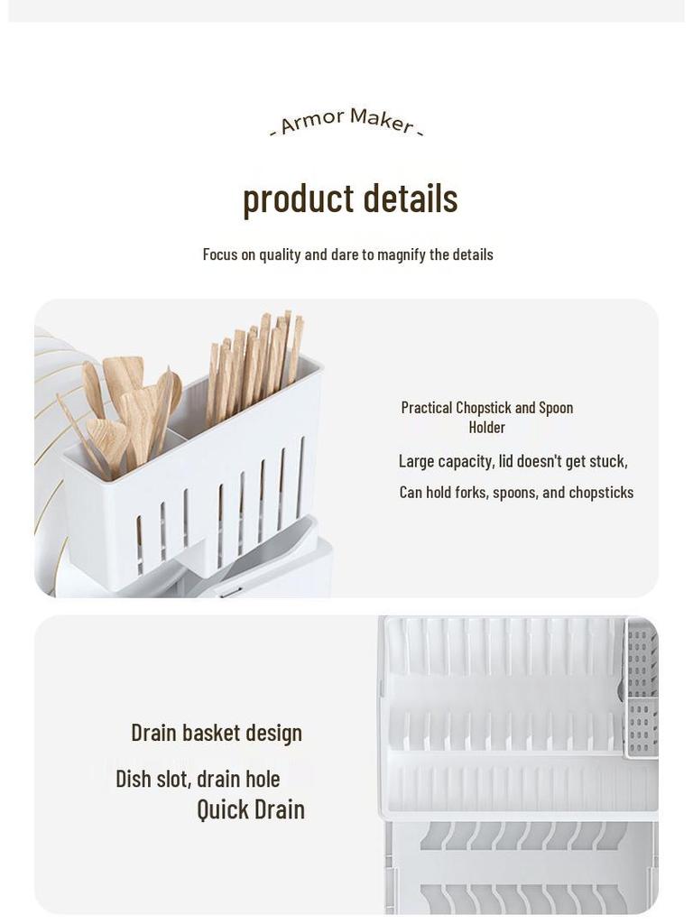 Kitchen Bowl & Chopstick Storage Rack with Lid for Tableware and Dish Draining