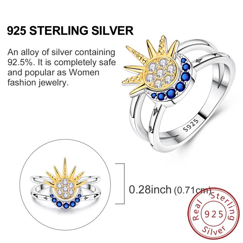 925 Silver Rings for Women Gold Shining Retro Heart Bow Star Ring Size 6 7 8 9 Wedding Anniversary Fashion Fine Jewelry