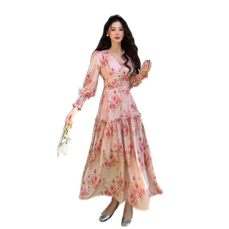 Good Quality, French Romantic Printed Dress 2026 Spring New Ruffle Edge Pendulum Dress Factory Spot
