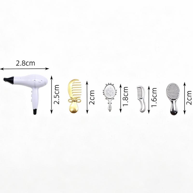 5Pcs 1:12 Mini Hair Styling Set Hair Dryer Comb Mirror Doll Accessories Pretend Play Vanity Table Miniature Dollhouse Home Decor