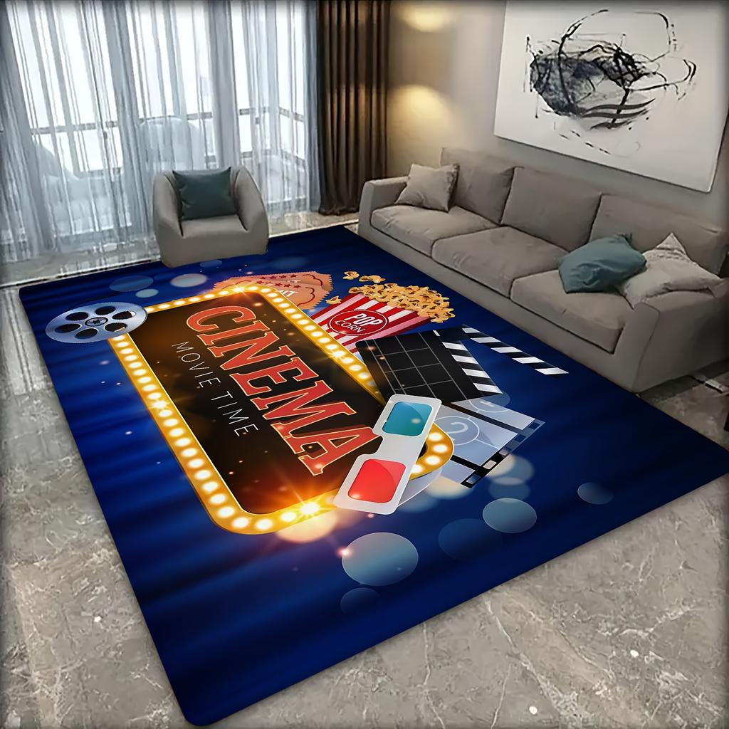 Retro Cinema 'MOVIE TIME' Theme Flannel-printed Floor Mats Are Slip-resistant Suitable for Living Room Bedroom Terrace Carpets