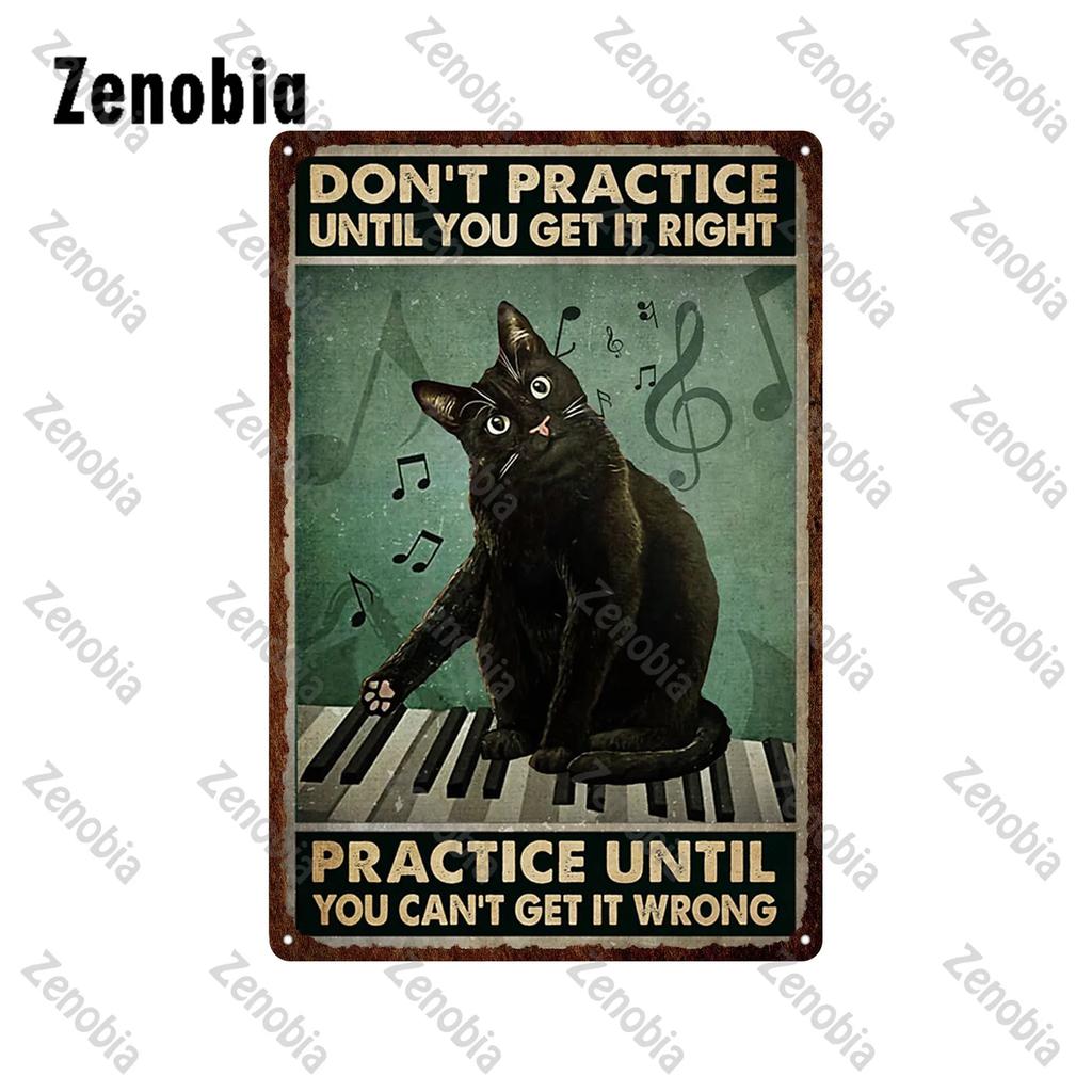 Animal Pet Black Cat Metal Poster Funny Vintage Plaque Metal Signs Tin Signs Cat Sitting On Toilet Tin Plate for Bathroom Decor