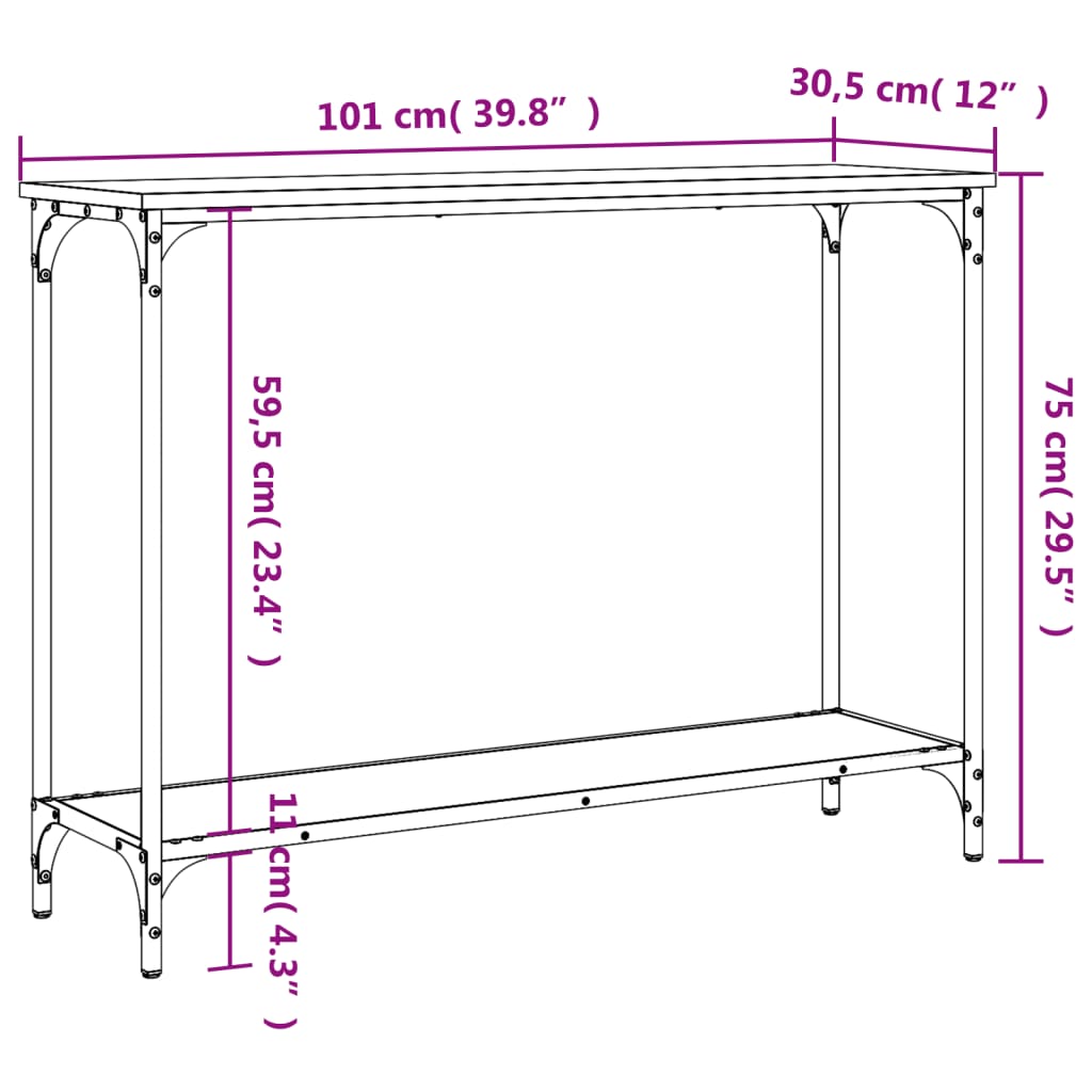 Console Table Smoked Oak 101 x 30.5 x 75 cm Particleboard