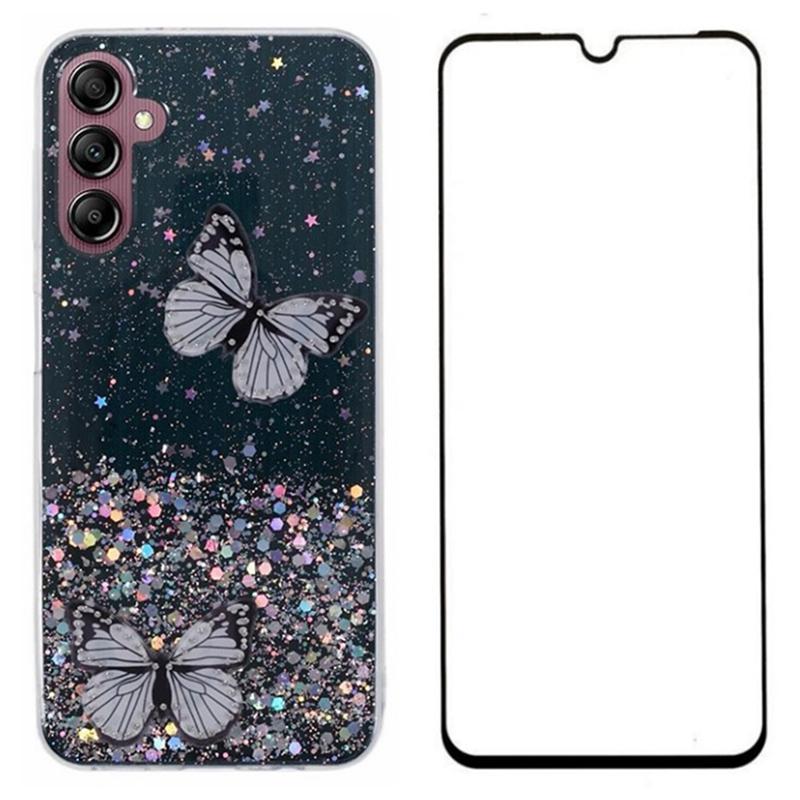 Etui na Samsung Galaxy A14 4G/5G TPU Błyszczący Motyl Pokrowiec na Telefon z Folą HD