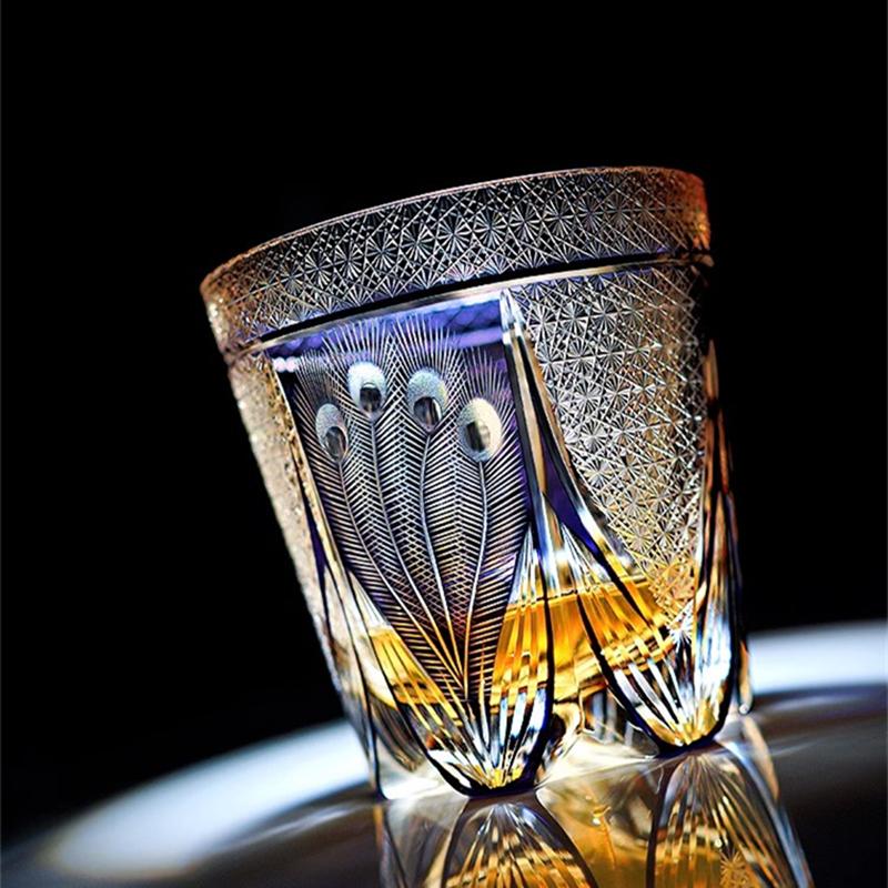 

Peacock Whiskey Crystal Glass Luxury Edo Kiriko Glassware Wine Relish Cup Purple Whisky Rock Tumbler Cognac Brandy Snifter Mug 320ml