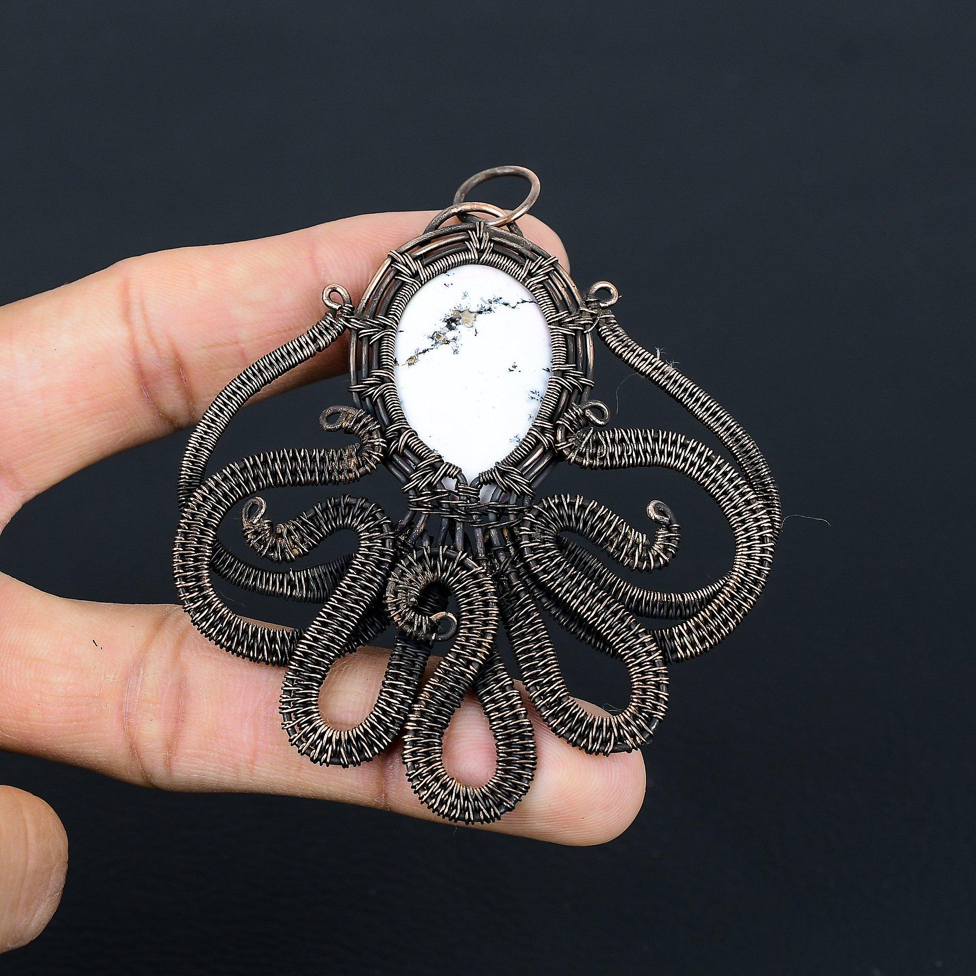

Dendrite Opal 999 Copper Wire Wrapped Pendant, Handmade Gemstone Jewelry Pendant Gift For Birthday 2.55 Inches