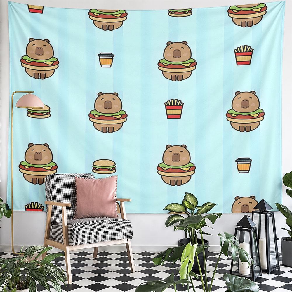 Cartoon Bear Burger Pattern Pattern Wall Hanging Tapestry Decorative Tapestry Home Decor for Bedroom and Living Room