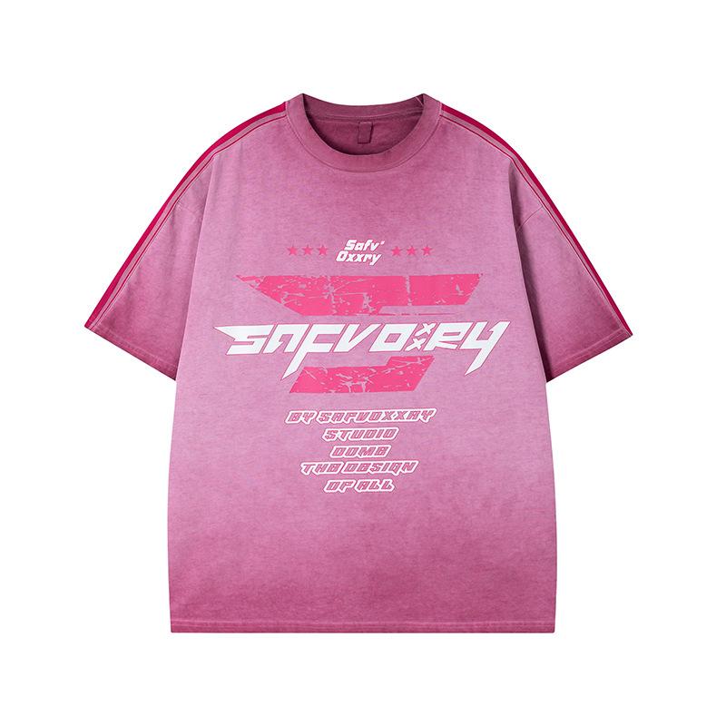 Oversize American High Street Crew Neck T-shirt Short Sleeve Washed and Old 2025 Summer Men's and Women's Ins Half Sleeve Street Style