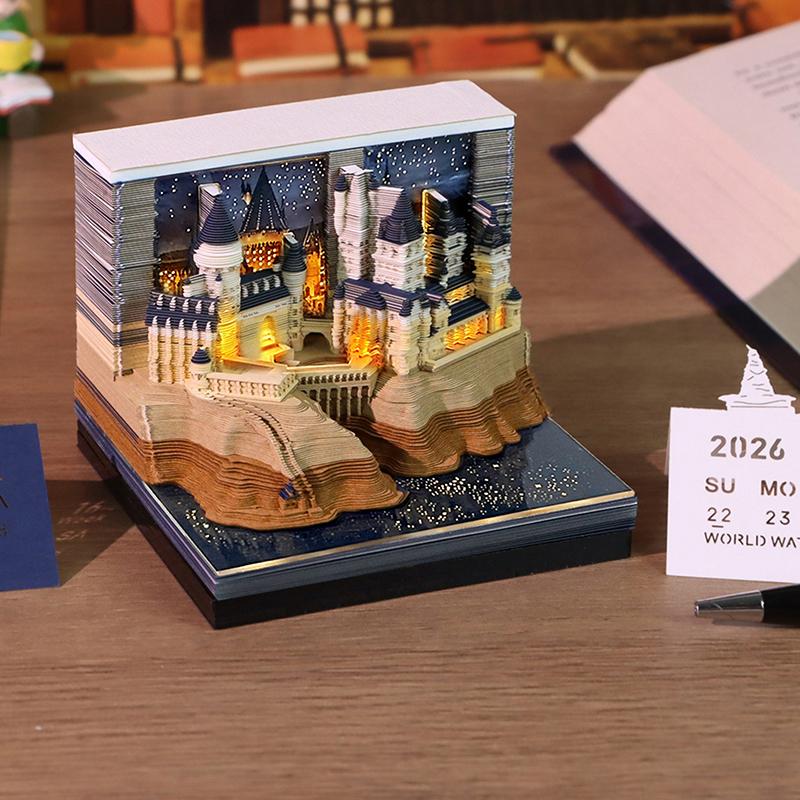 Time Piece Calendar 2026 Desk Calendar With Led Light 3D Tear-Away Calendar Paper Carving Art Memo Pad Notepad Gift Christmas