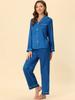Cheibear Soft Long Sleeve Satin Pajama Size L Women's Set, Blue,
