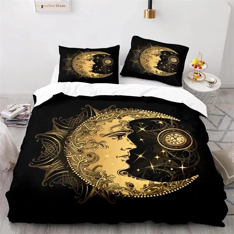 Boho Sun and Moon Duvet Cover Mysterious Astrology Bedding Set Microfiber Witch Wiccan Fortune-Telling Tarot Cards Quilt Cover