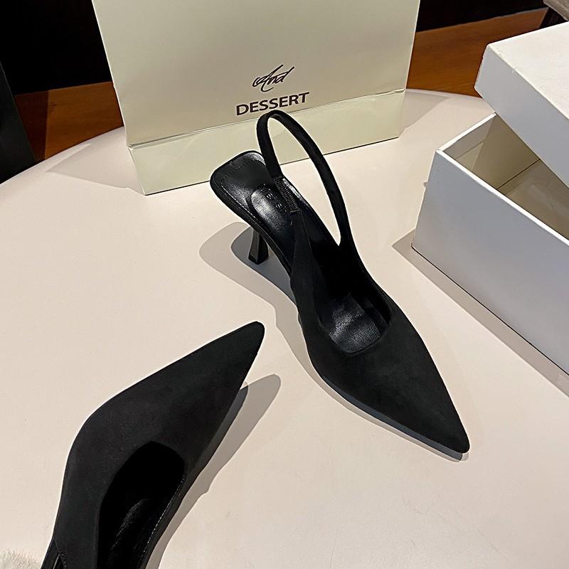 French bag head high-heeled sandals women's 2025 spring and summer new suede light mouth stiletto temperament with skirt stiletto sandals