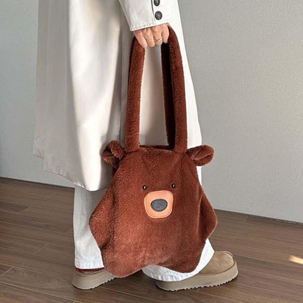 Solid Color Capybara Plush Bag Cute Cartoon Shoulder Pouch Soft Furry Bear Handbag Boys