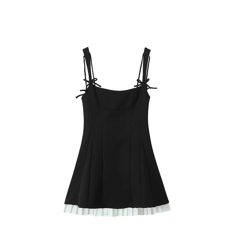 

Runaway Sweetheart Ohpolly French Sweet Sense of Atmosphere Bows Sexy A- line Waist Fitted Slim Looking Sling Dress Black L
