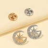 Moon Star Design Brooch Pin for Women, Rhinestones Inlaid Brooch Pin for Dress, Coat, Shawl, Zinc Alloy Badge for Mother, Wedding