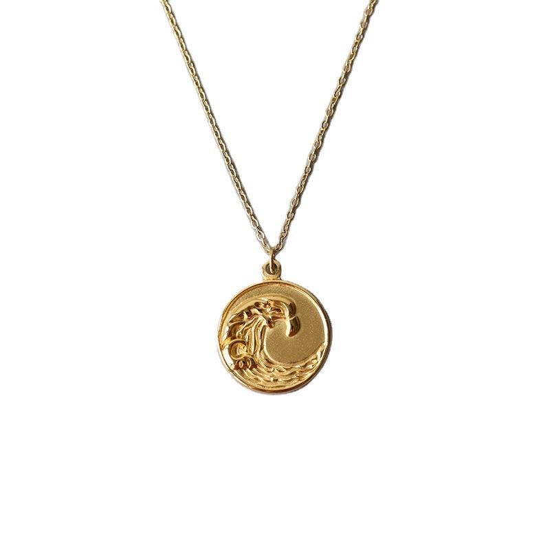

MamacitaSlay 316L Stainless Steel Great Wave Pendant Necklace 18K Gold Plated Waterproof Jewelry For Women Trendy Necklace золотий